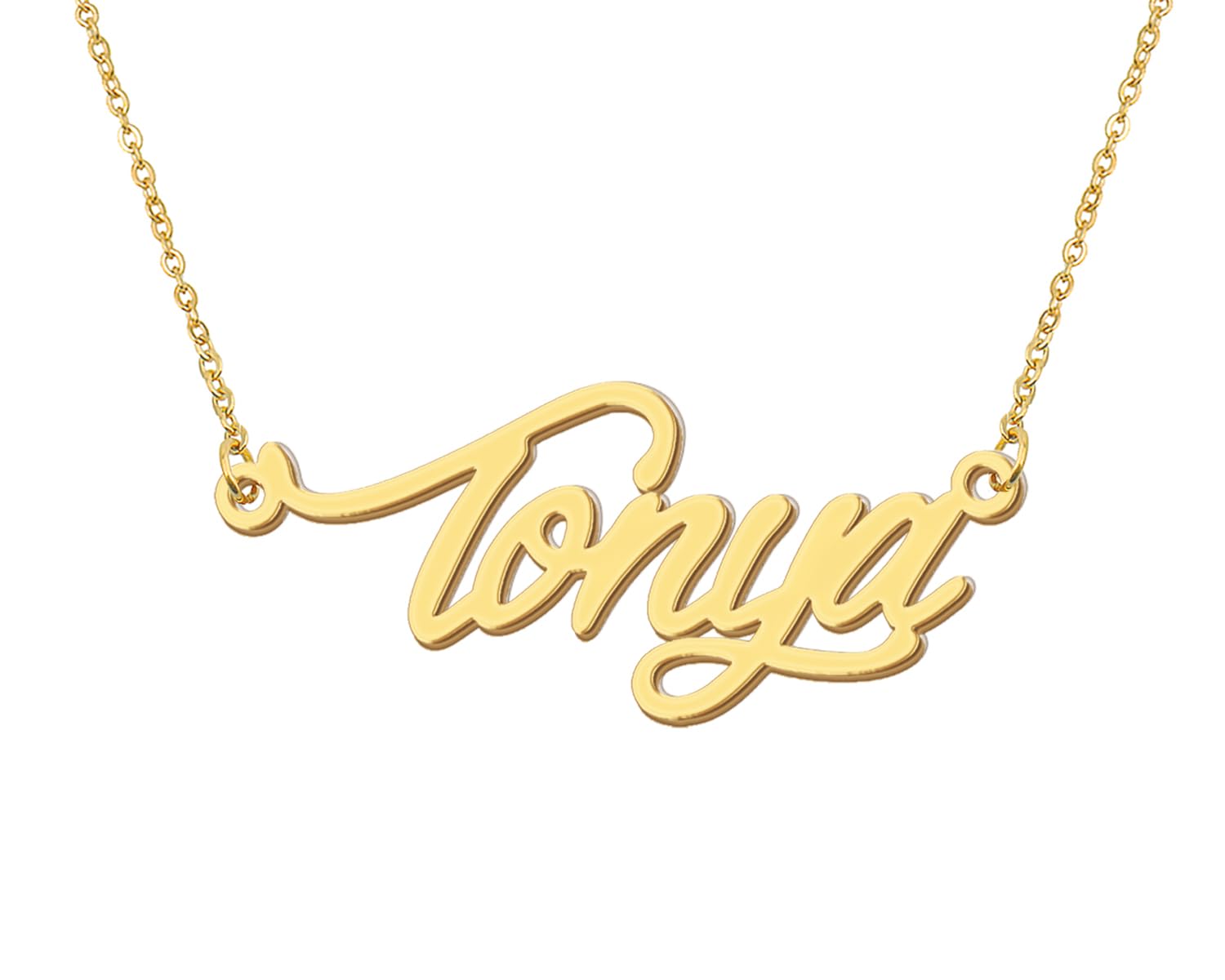 Aoloshow Tonya Dainty Name Necklace for Womens 18k Gold Plated Stainless Steel Nameplate Jewelry Valentine's Day
