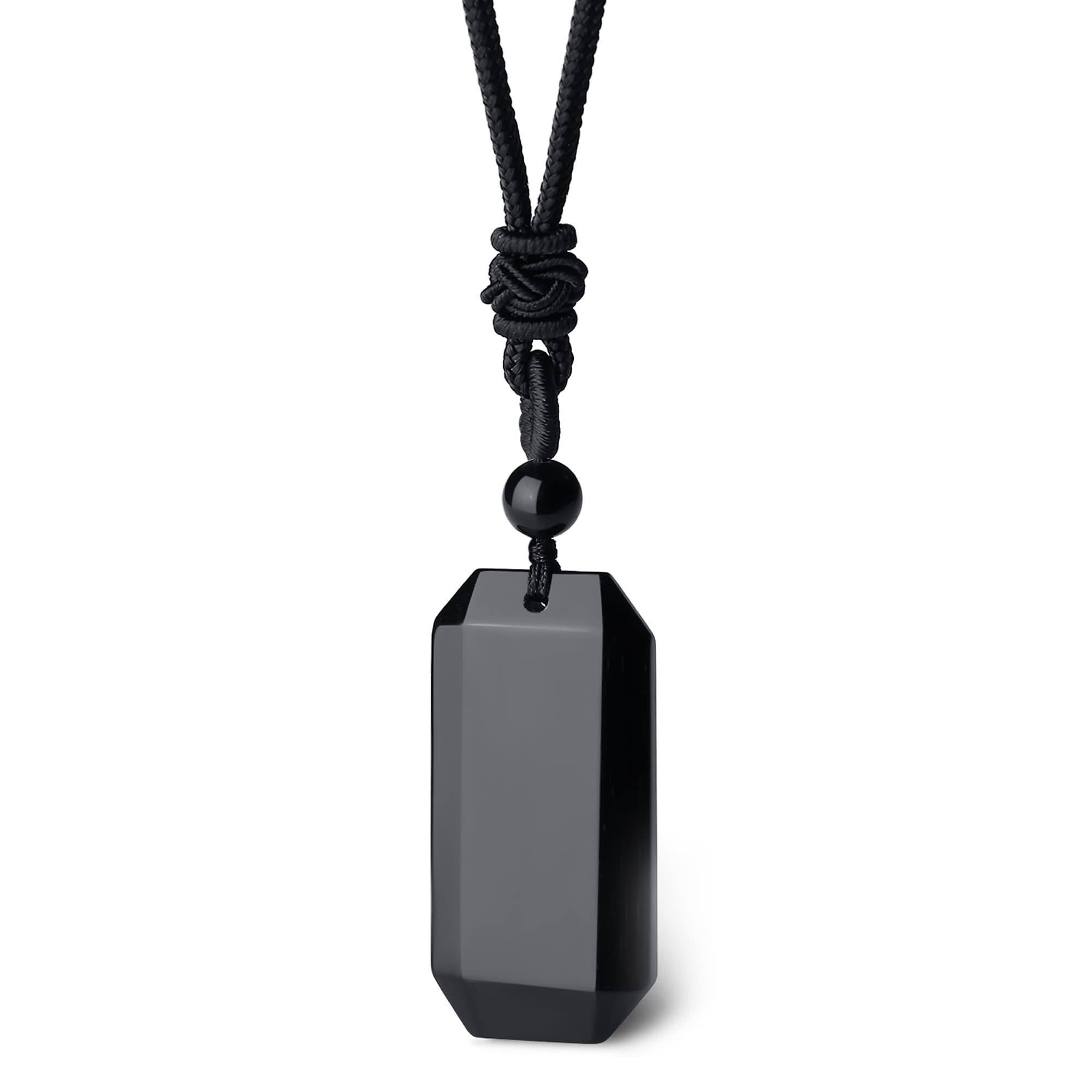 MAIBAOTA Necklace for Men Women Black Obsidian Healing Crystal Stones Pendant Necklace Adjustable Rope Natural Gemstone Necklace