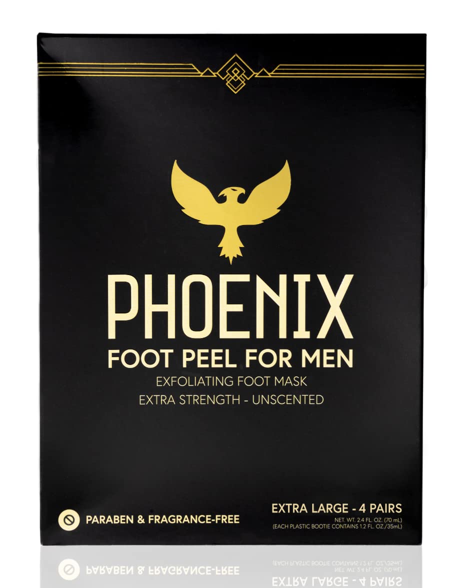 (Pack of 4) Phoenix Foot Peel for Men - Extra Large - Extra Strength - Exfoliating Dry Feet Treatment - Callus Remover - Unscent