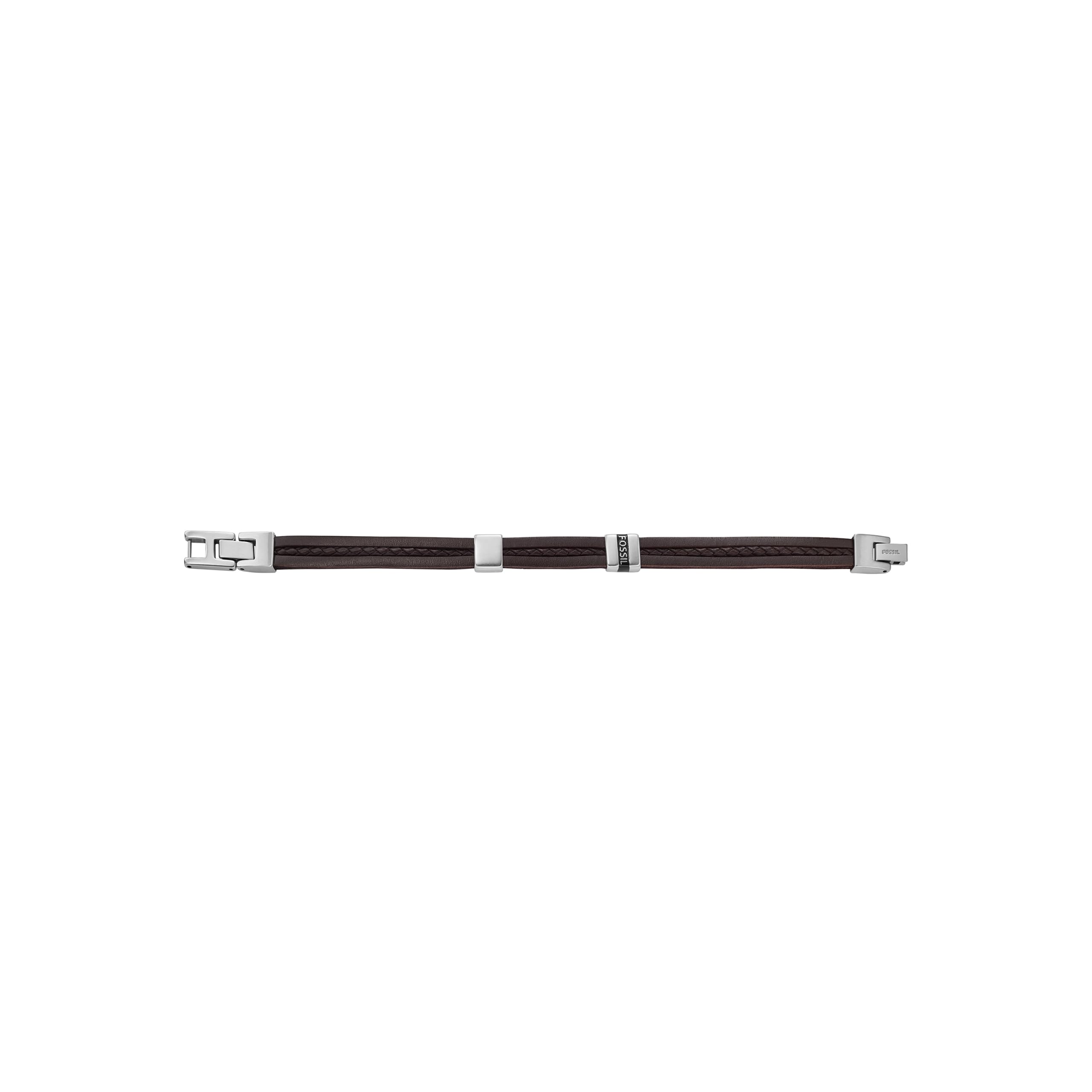Fossil Men's Leather Essentials Strap Bracelet, Brown Braid/Silver, One Size, Model JF04133040