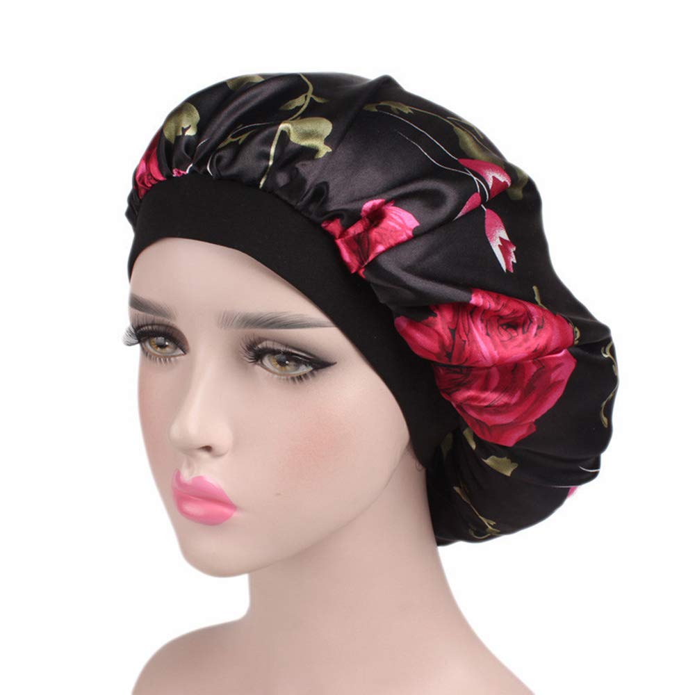 Tvoip 1Pcs Hair Satin Bonnet For Sleeping Shower Cap Silk Bonnet Bonnet Femme Women Night Sleep Cap Head Cover Wide Elastic Band