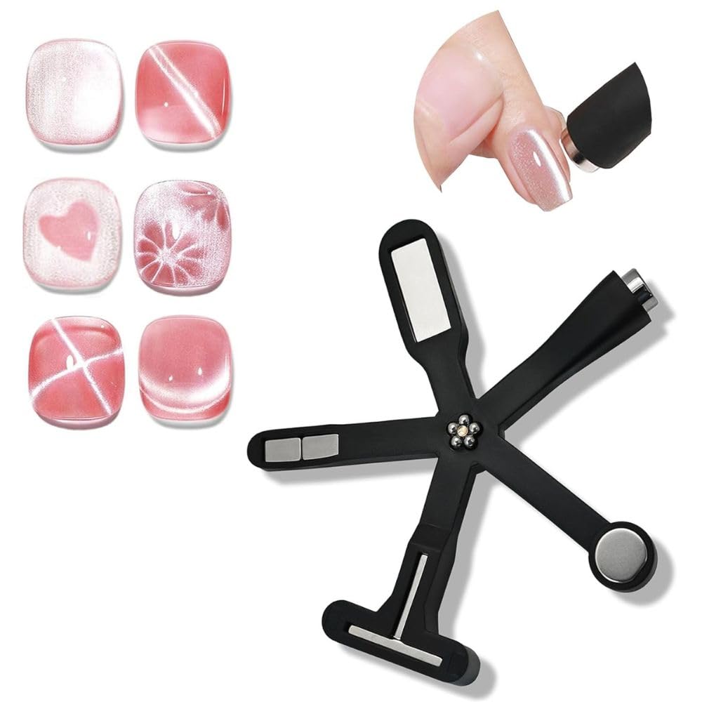 Thr3E Strokes 6 In 1 Cat Eye Magnet Tool, Upgraded Cat Eye Gel Nail Polish Magnet With Silicone Protective Case, Multi-Function 