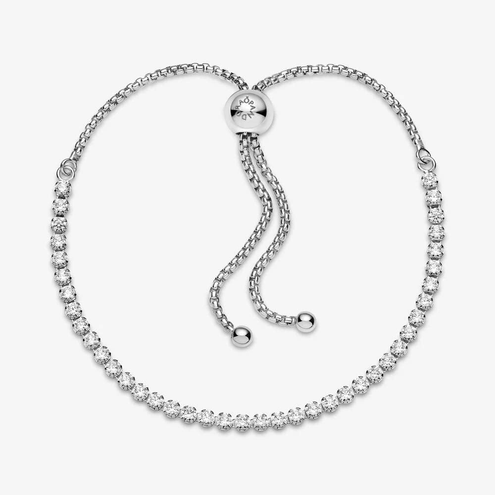 Pandora Sparkling Slider Tennis Bracelet, 9.1" Sterling Silver, Cubic Zirconia, Model 599375C01-1, Gift for Her
