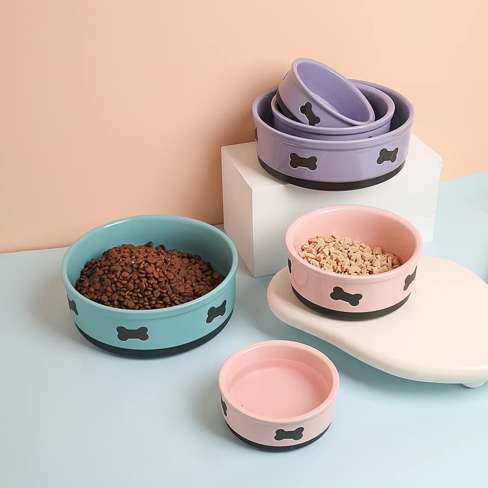 Sweejar Ceramic Dog Bowls With Bone Pattern, Dog Food Dish For Large Dogs, Porcelain Pet Bowl For Water 70 Fl Oz (Purple)