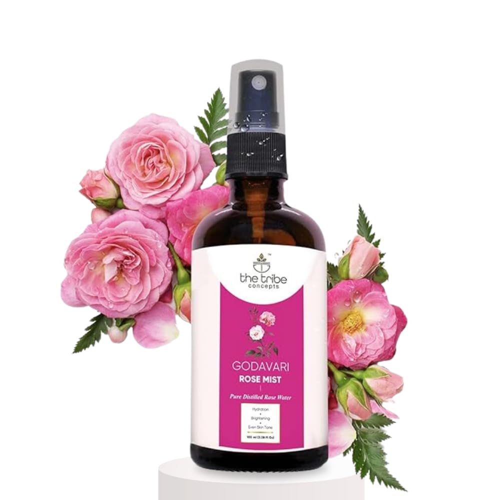 The Tribe Concepts Godavari Rose Mist Face Toner, Pure Distilled Rose Water For Hydration, Brightening & Even Skin Tone - 100 Ml