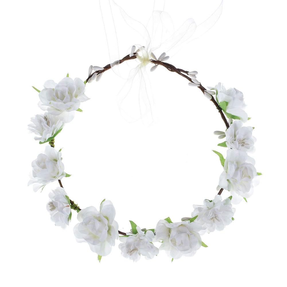 AKOAK 1 Pack Flower Crown, Bohemian Wreath for Girls Floral Tiara, Wedding Headband, Bride Bohemian Wreath/Baby Shower/Photo/Tod