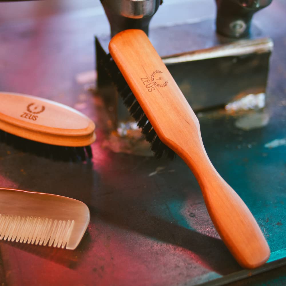 ZEUS Boar Bristle Beard & Mustache Brush with Extended Handle, Large 6 Firm-Bristle Beard Brush with Handle for Men (Made in Ger