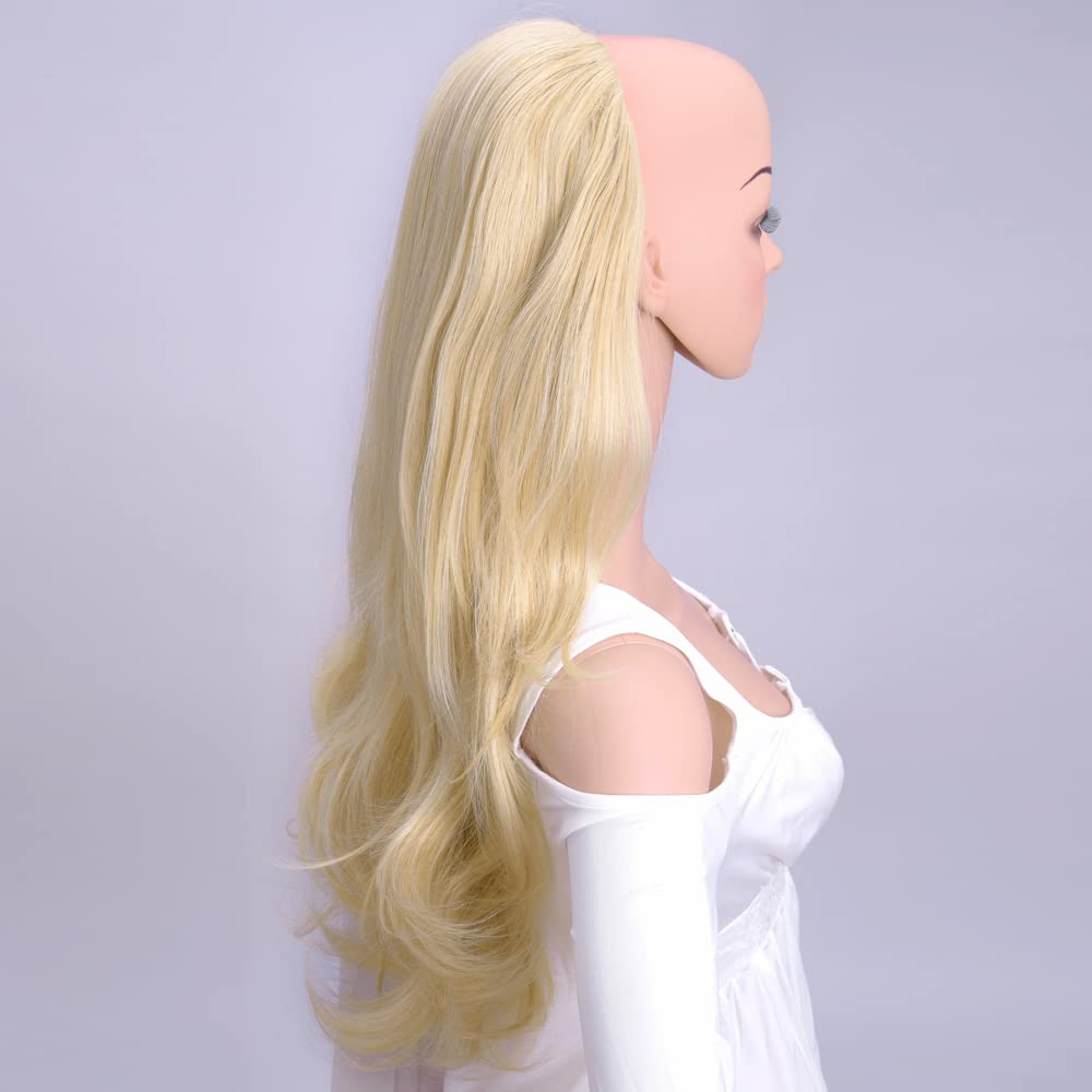 24 Inch Blond Wavy 3/4 Half Wig Long Lightest Synthetic Hair Extensions Capless Wigs Hair Clips Extension For Women 210G(24 #4)