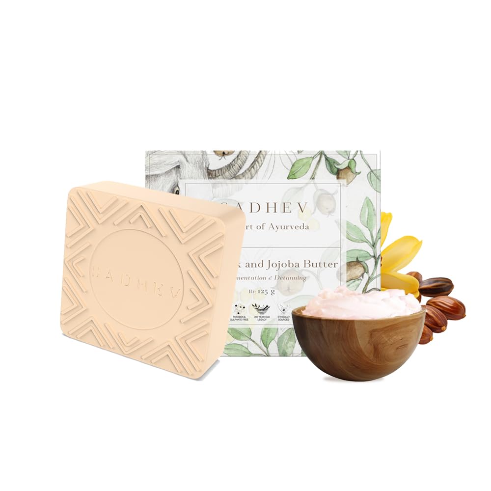 Sadhev Goat Milk And Jojoba Butter Ayurvedic Bathing Soap Bar For Depigmentation & Detanning, Paraben & Sulphate Free - 125G (Pa