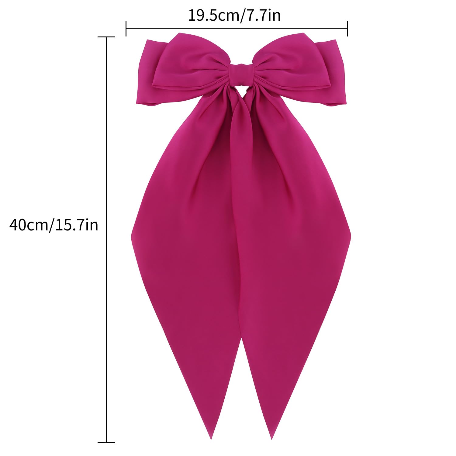 Atoden Silky Satin Hair Bows 2Pcs Beige Hot Pink Big Hair Bows For Women Oversized Long Tail Bow Hair Clips Large Hair Ribbons B