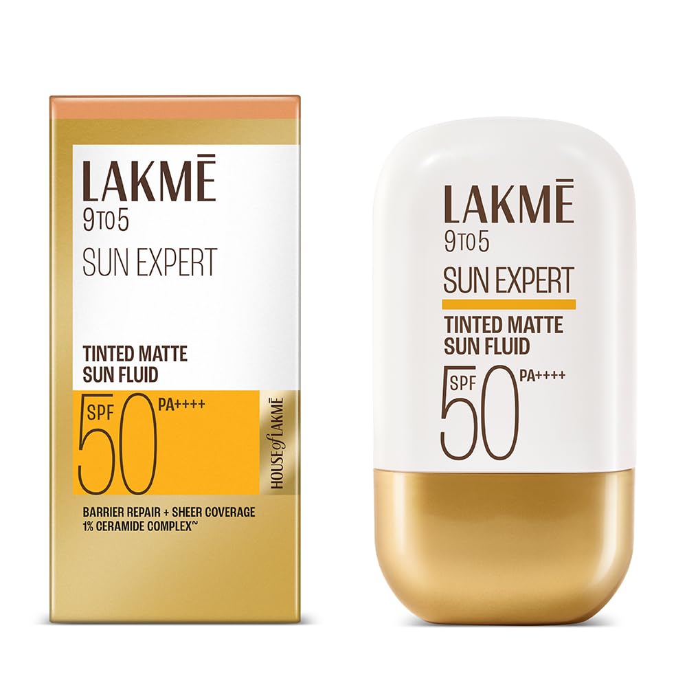 Lakme Sun Expert Tinted Dry Matte Sunscreen Fluid Spf 50+ Pa++++ | 1% Ceramide Complex For Skin Barrier Repair | Sheer Coverage 