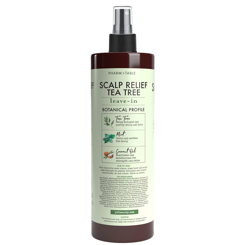 PHARM TO TABLE Scalp Relief Tea Tree Leave-In Conditioner, 240ml - Relieves Itchy Scalp, Detangles Hair, Multi Color
