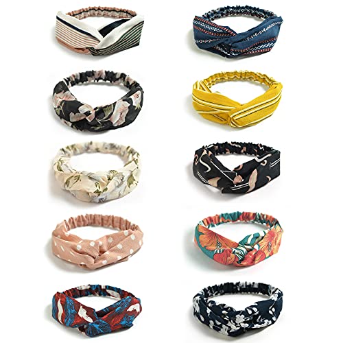 Dreshow 10 Pack Boho Headbands For Women Girls Criss Cross Elastic Hair Band Twisted Head Wrap Floral Hair Accessories