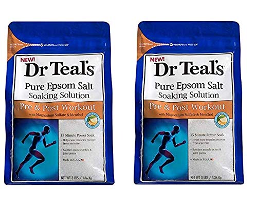 Dr Teal's Pre & Post Workout Bath Soak Gift Set (2 Pack, 3lbs Ea) - 15 Minute Power Soak with Magnesium Sulfate & Menthol - Esse