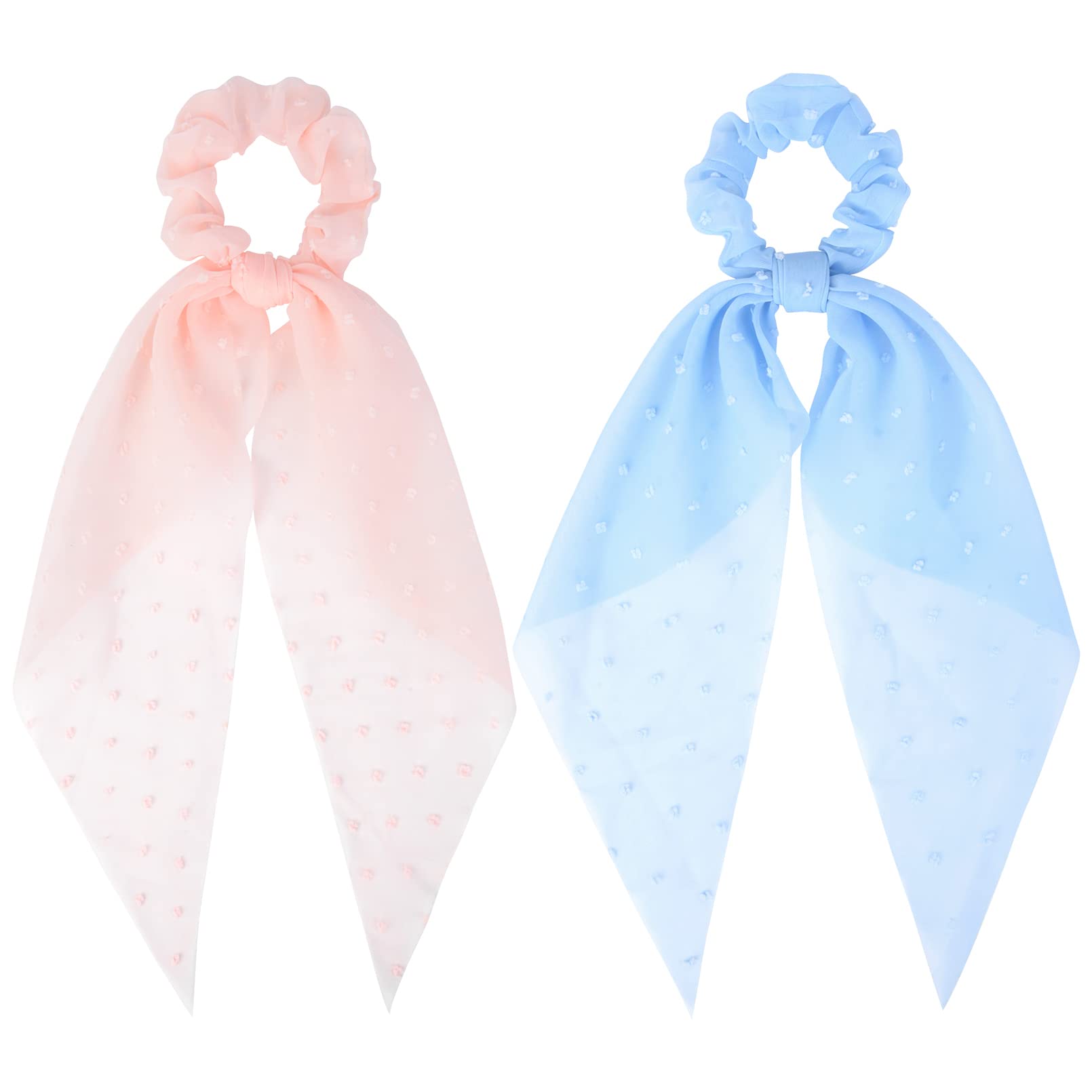 2 PCS Hair Scrunchies Scarf Pink Blue Hair Ribbon Satin Bow Silk Elastic Hair Tie Bands Large Ponytail Holder Accessories for Wo