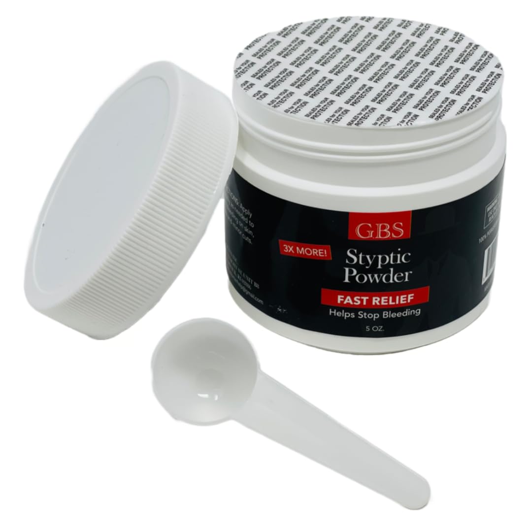 G.B.S Styptic Powder with Sealed Top + Scoop Quick Stop Bleeding, Nick Relief First Aid Useful for Minor Cuts, Nosebleeds, Campi