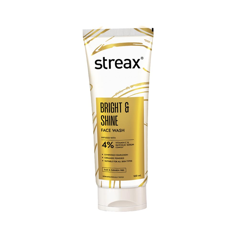 Streax Bright & Shine Face Wash For Glowing Skin,100 Ml | 4% Vitamin C & Glycolic Acid Serum Complex | Face Cleanser | Vitamin C