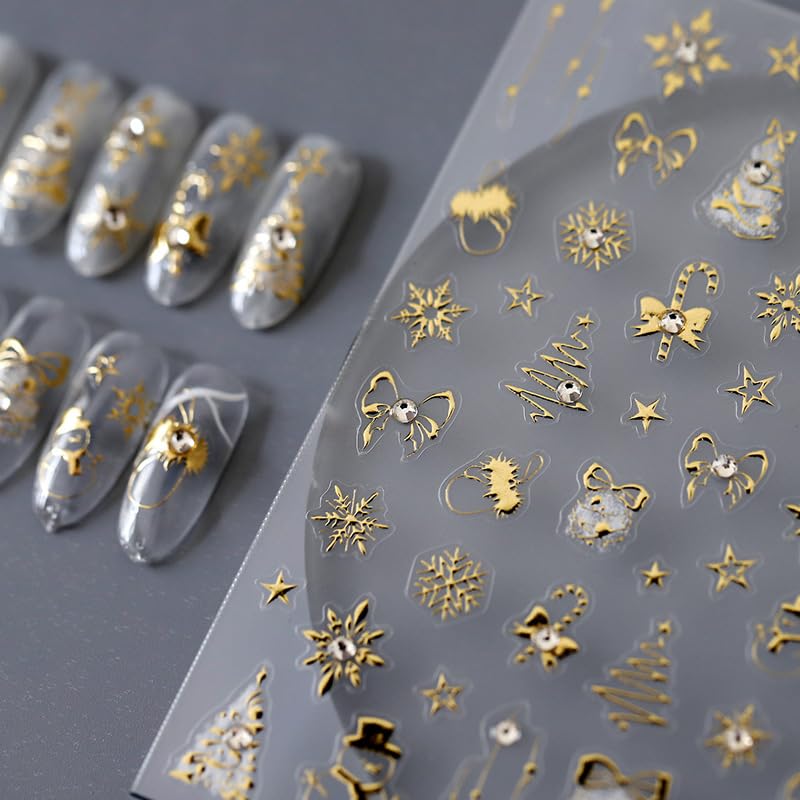 FBABFBUO Christmas Nail Art Stickers - Luxury Gold Snowflake & Xmas Tree 5D Decals for Manicure Decor - Model sa782