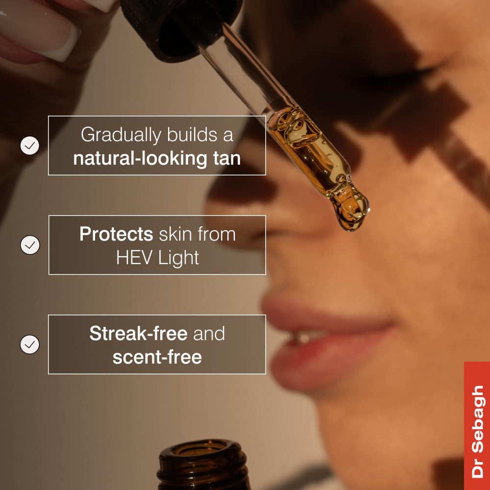 Dr Sebagh Self-Tanning Drops - Radiant Sun-Free Glow, HEV Light Protection, Moisturizer or Serum Additive, Natural Golden Tan, S