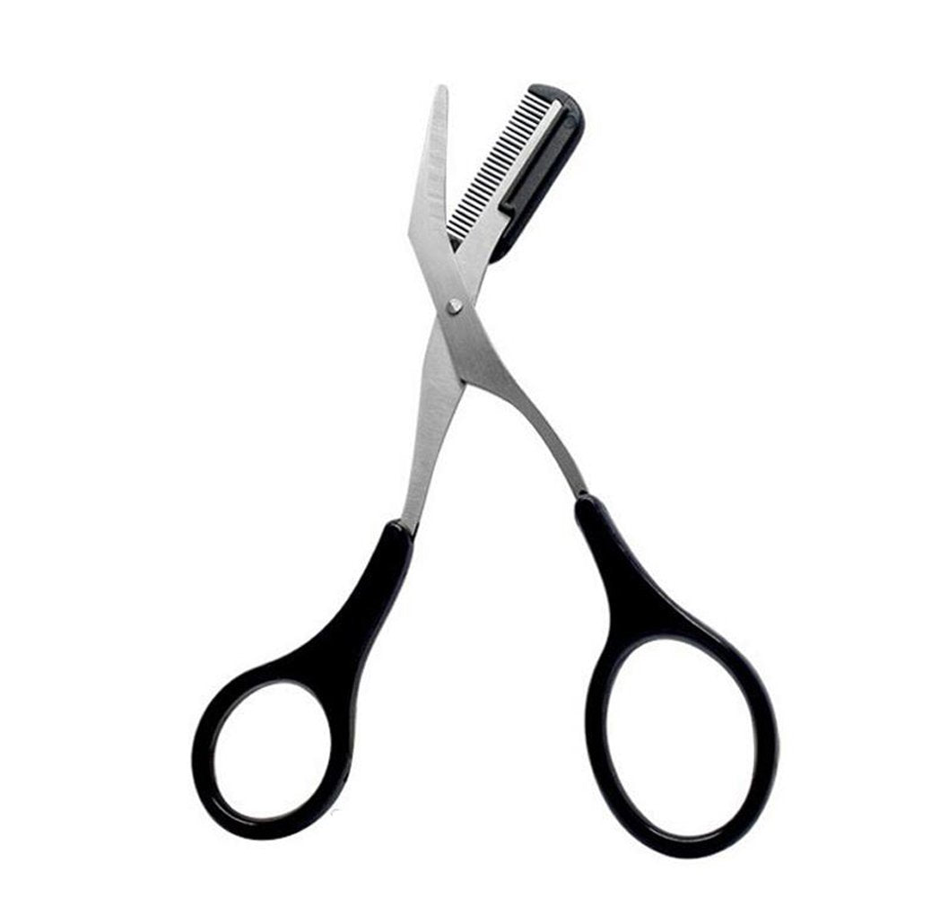 1PCS Black Professional Stainless Steel Eyebrow Grooming Shear Scissors with Plastic Comb(Detachable) Eyebrow Eyelash Hair Remov