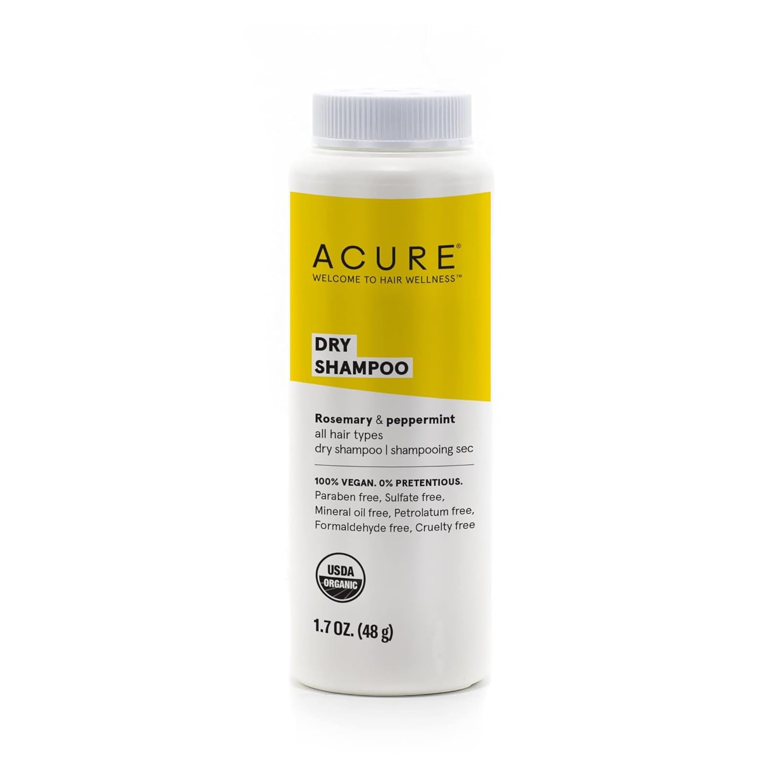 Acure Dry Shampoo - All Hair Types | 100% Vegan | Certified Organic | Rosemary & Peppermint - Absorbs Oil & Removes Impurities W