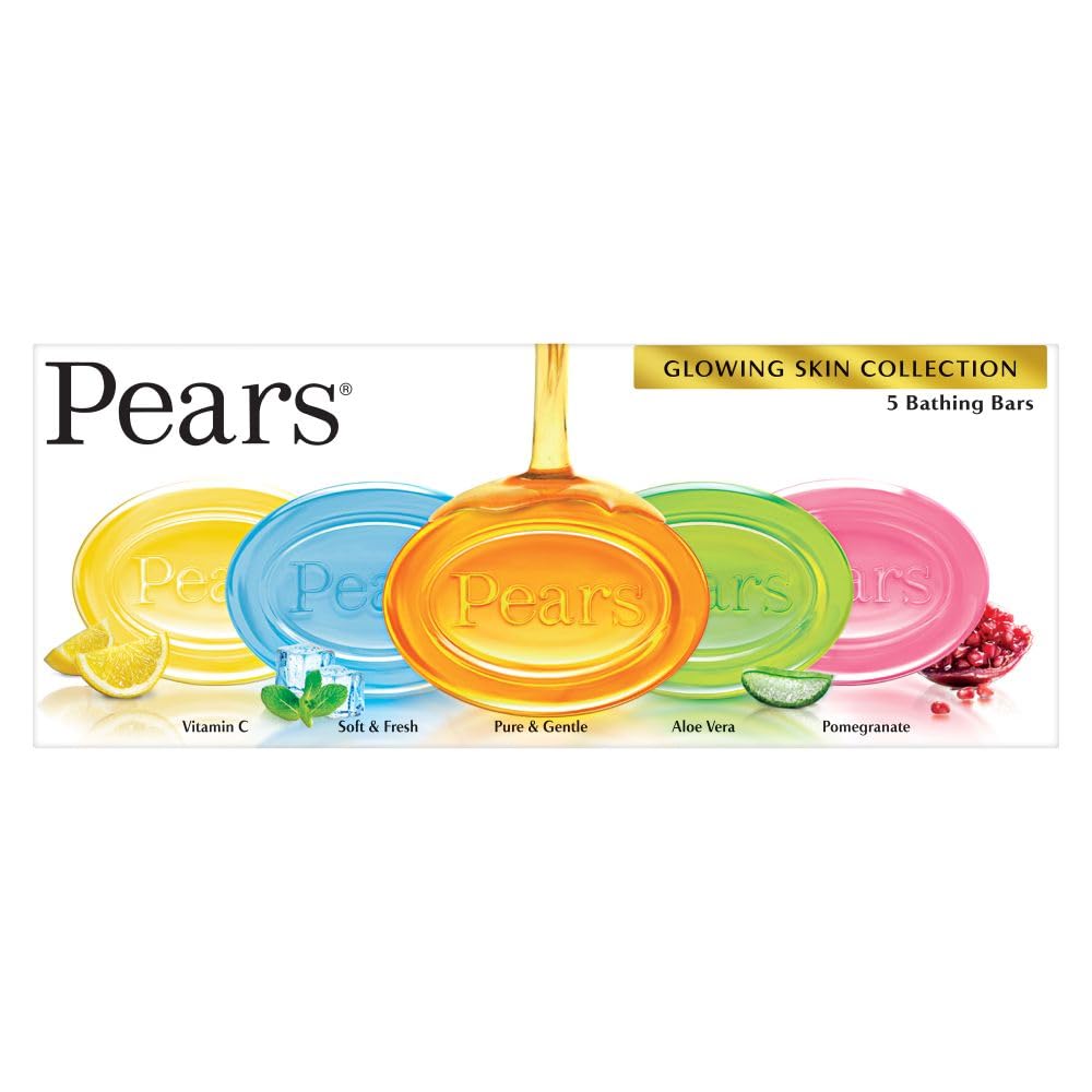 Pears Glycerin Bathing Bar, Variety Pack, 125G, Pure & Gentle, Soft & Fresh, Aloe Vera, Pomegranate And Vitamin C, Dermatologica