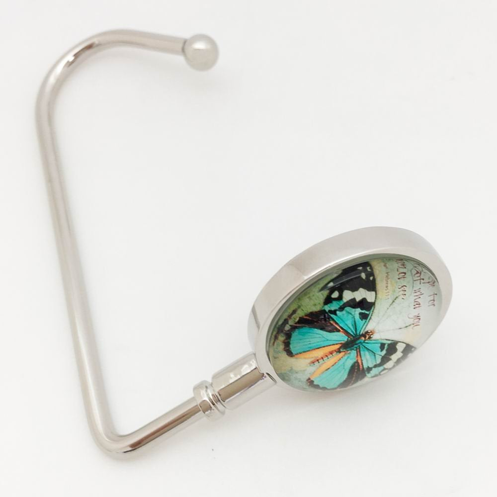 ROFLYER Purse Hook Hanger for Table Bar Handbag Hanger Safer Cleaner Bag Table Hanger with Velvet Pouch (Butterfly)