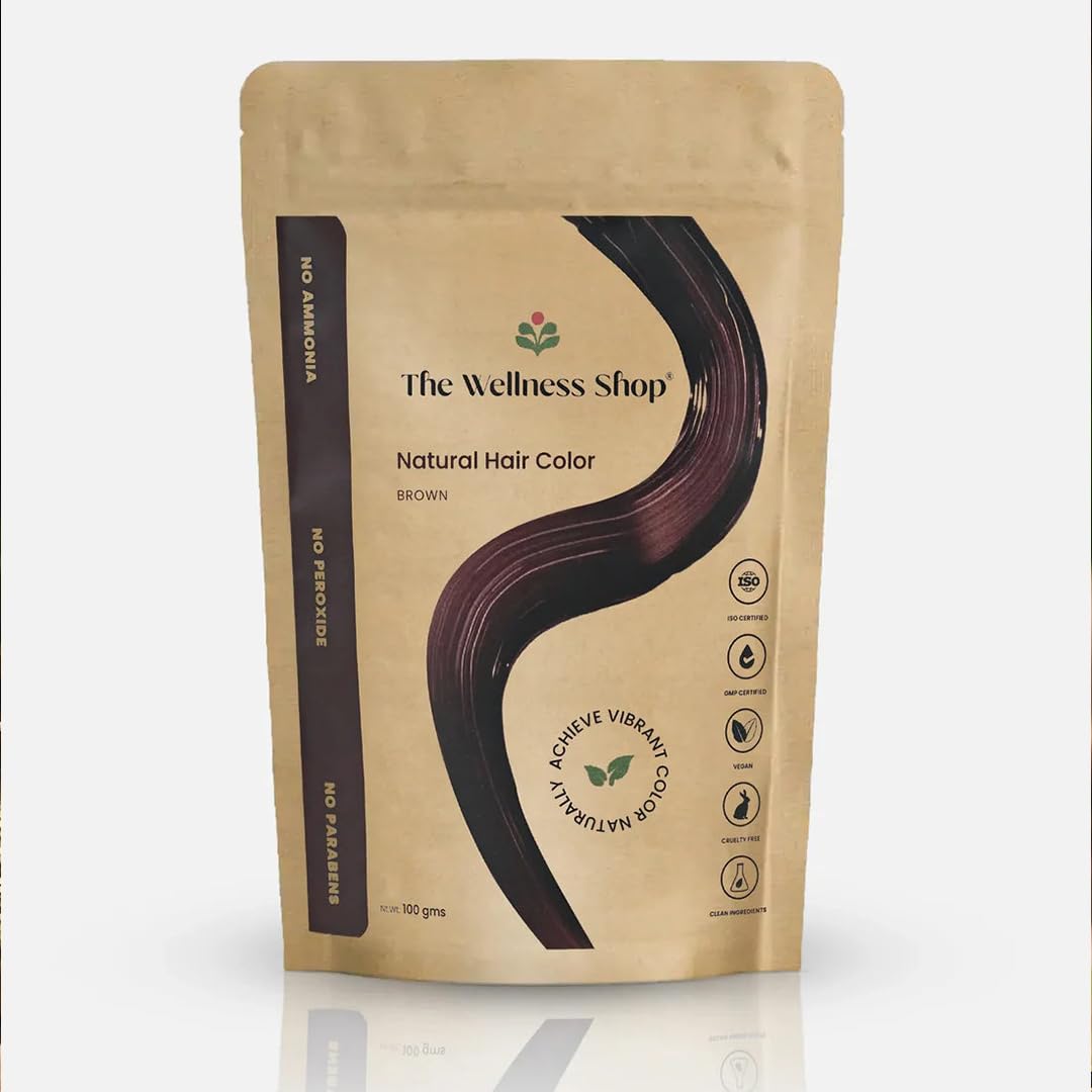 The Wellness Shop  Natural Brown Hair Color Powder To Nourish Hair Scalp  Long Lasting Color & Shine  Strengthen Roots & Prev