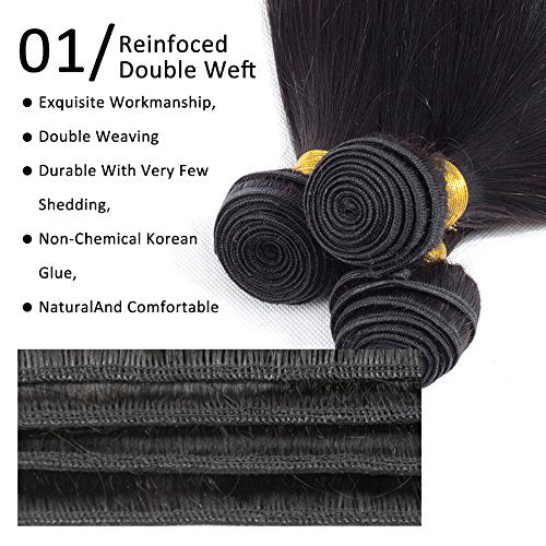 Kapelli Hair Brazilian Virgin Hair Straight Hair Bundles With Closure 12 14 16+10 Inch 10A Straight Human Hair Bundles With Tran