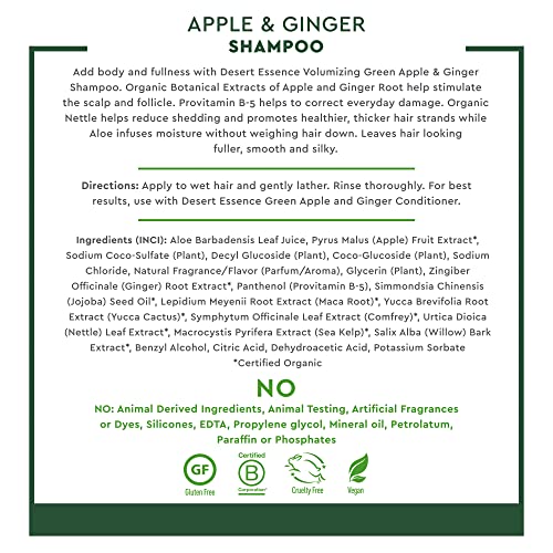 Desert Essence, Thickening Shampoo, Green Apple And Ginger, 8 Oz