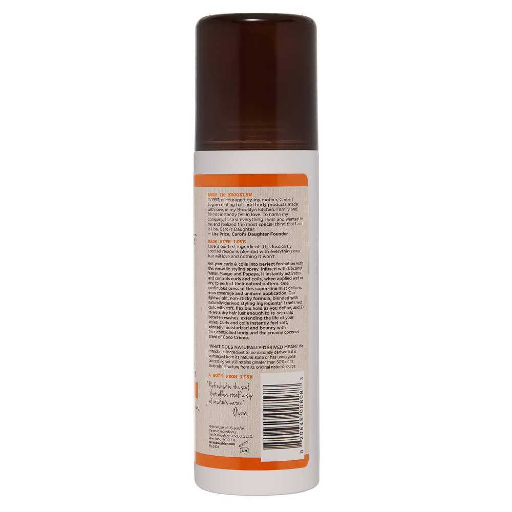 Carols Daughter Coco Creme Curl Perfecting Water Coco Mist, With Coconut Water, Silicone Free Curl Refresher Spray, Paraben Free