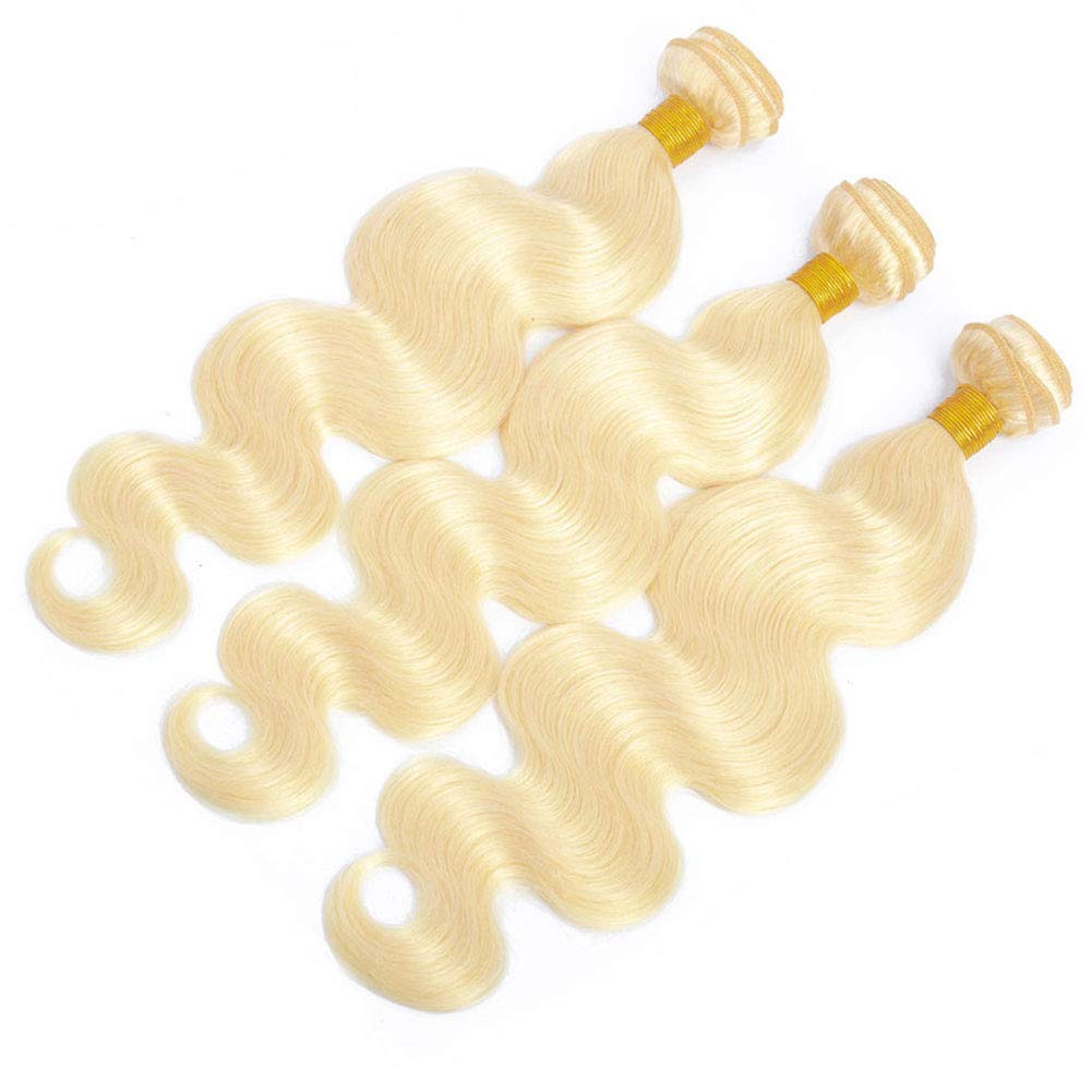 613 Blonde Bundles With Closure (12 14 16+10'') 12A Grade Brazilian Virgin Blonde Body Wave Hair 3 Bundles With Transparent Lace