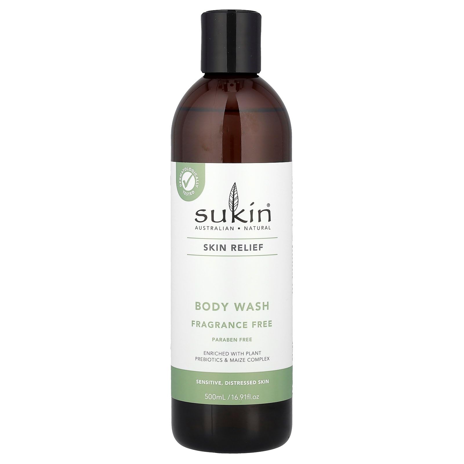 Sukin Skin Relief, Body Wash, Sensitive, Distressed Skin, Fragrance Free, 16.91 fl oz (500 ml)