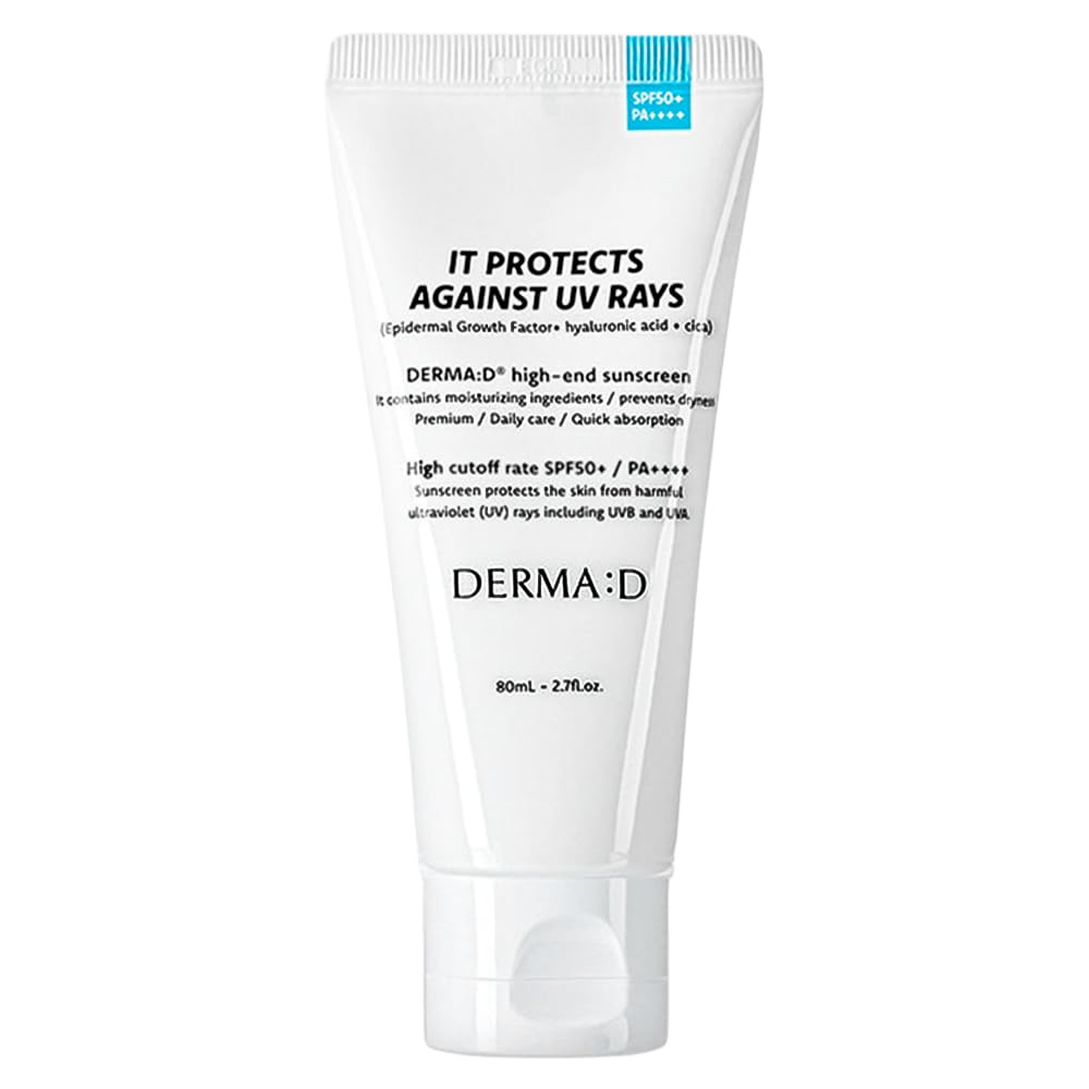 DERMA:D Korean Sunscreen SPF50 PA++++, Centella & Niacinamide, 2.7 fl oz