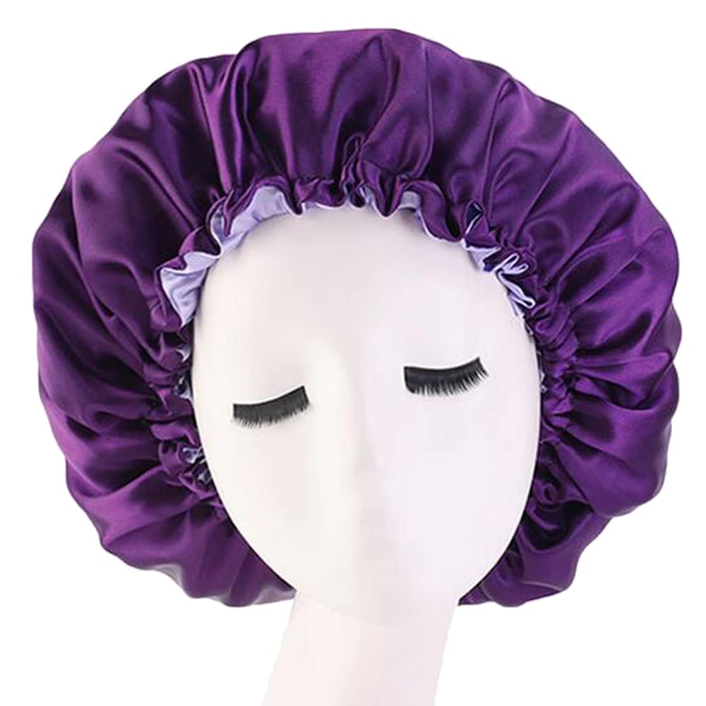Satin Bonnet Silk Bonnet For Curly Hair Bonnet Braid Bonnet For Sleeping Bonnets For Women Large Double-Layer Adjustable Purple