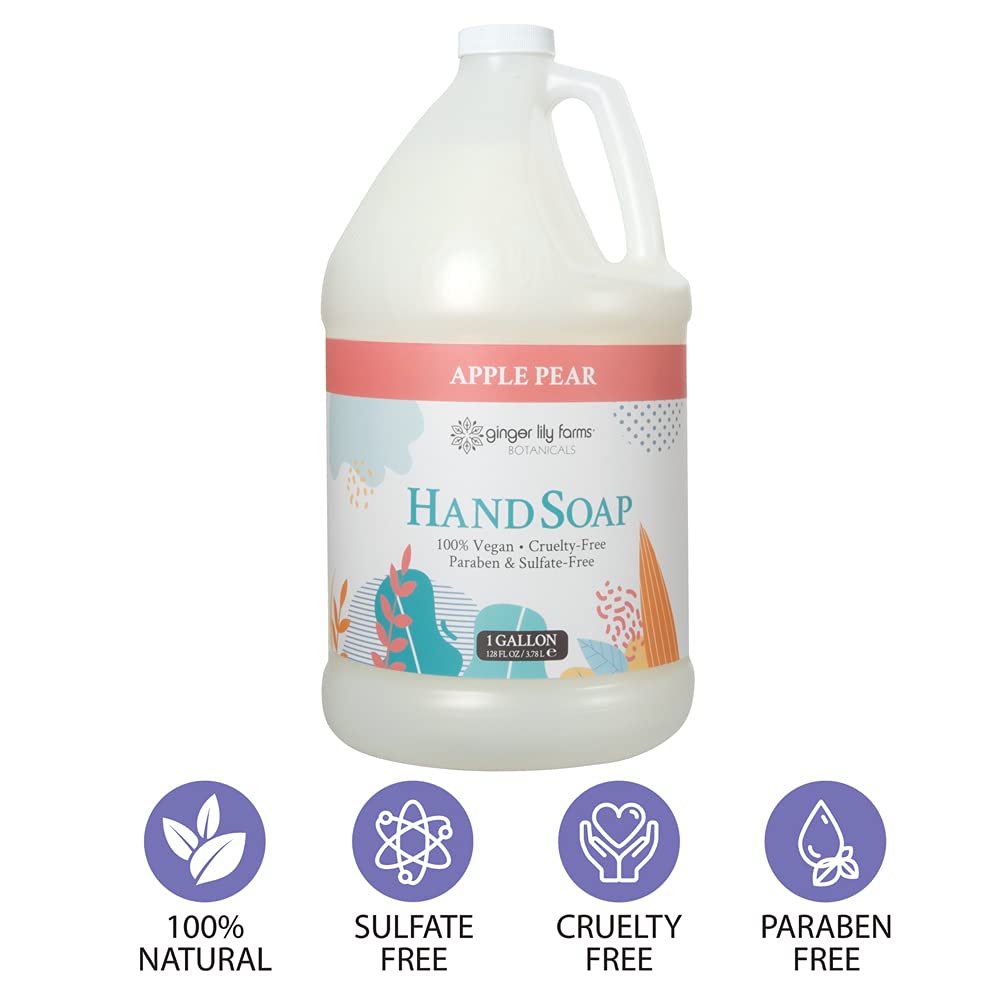 ginger Lily Farms Botanicals All-Purpose Liquid Hand Soap Refill, 100% Vegan & cruelty-Free, Apple Pear Scent, 1 gallon (Pack of