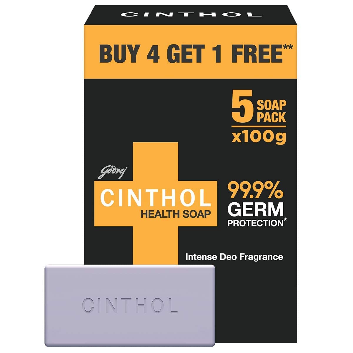 Cinthol Health+ Soap, 100G (Pack Of 5) - 99.9% Germ Protection | Insta Deo Fragrance | Soaps For Bath | Grade 1 Soap | For All S