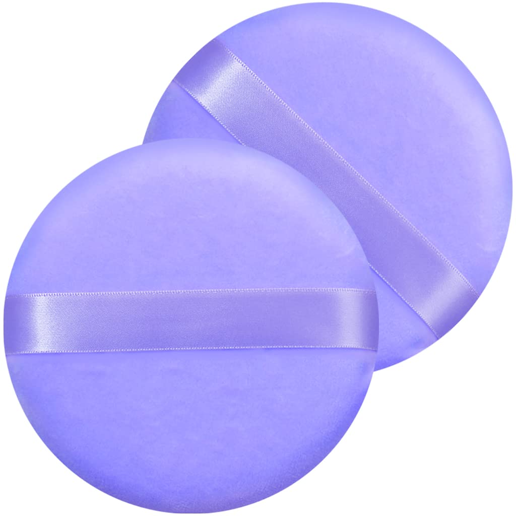 Jepeux 2 Pcs Large Powder Puff, 5 Inch Cotton Super Soft Powder Puff, Washable, Loose Powder Puff, Baby Powder, Body Puff Round