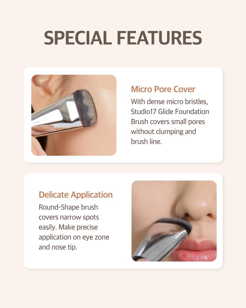 Studio17 Flat Foundation Brush For Liquid Makeup | Liquid Foundation Brush With Flat Top | Korean Makeup Brush With Super Micro