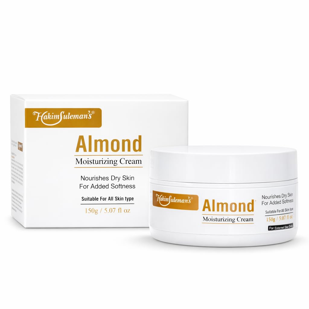 Hakim SulemanS Almond Moisturizing Cream 150G - Deep Hydration For Dry & Sensitive Skin | Badam Aloe Vera Jojoba Vitamin E | Pa