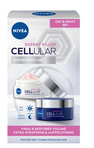 NIVEA Hyaluron Cellular Filler + Firming Day and Night Cream Set 2 x 50 ml (3.38 fl oz Total)  AntiAging Face Moisturizer Duo 