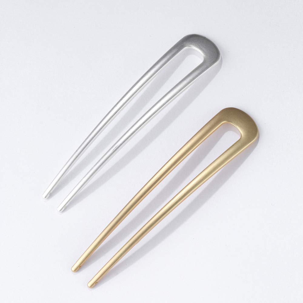 FRDTLUTHW Large French Hair Pins Metal U-Shaped Hair Sticks (B.Gold&Silver1)
