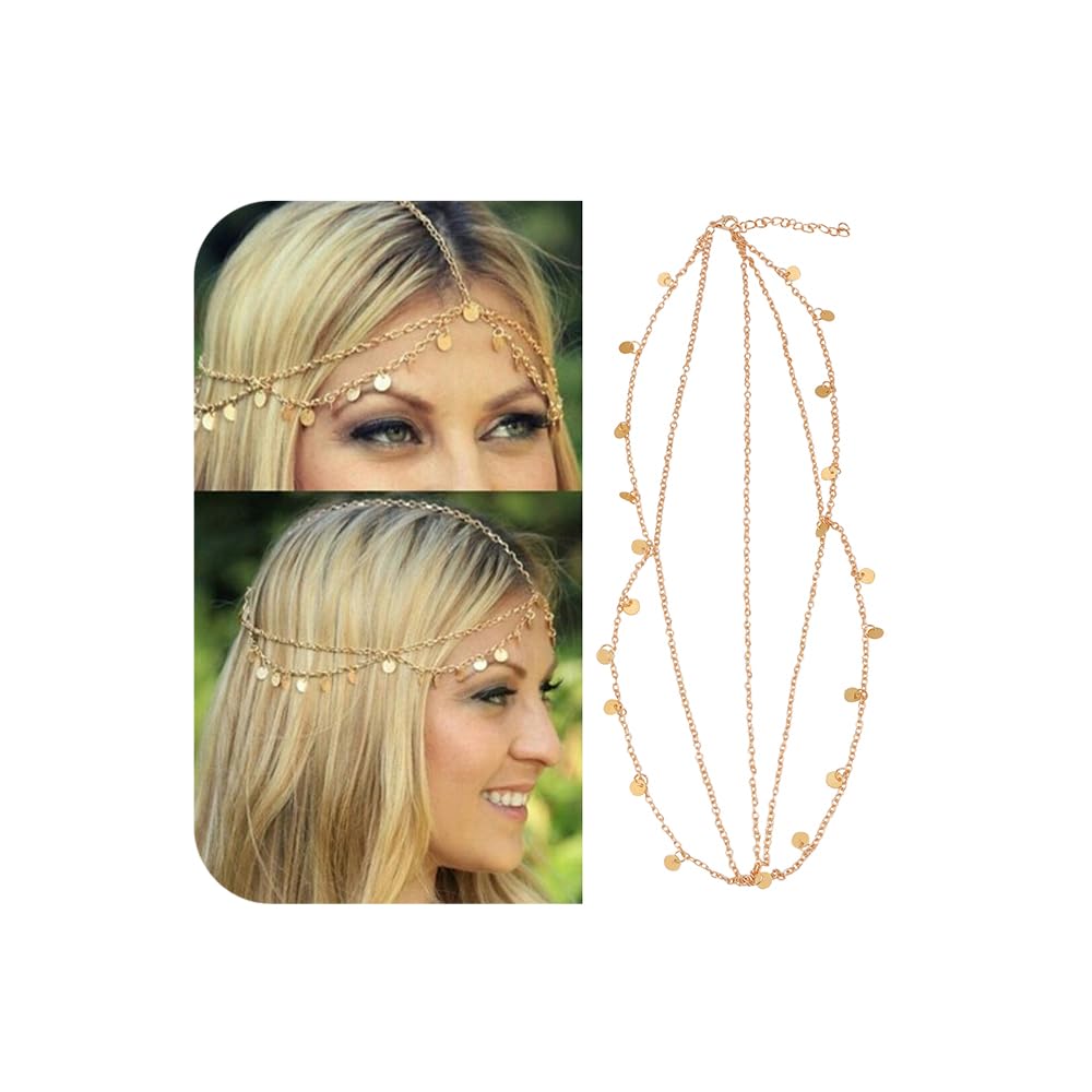 COCIDE Gold Sequins Head Chain for Women Bohemian Head Jewelry for Girls Boho Golden Headpiece Hair Accessories for Festival Par
