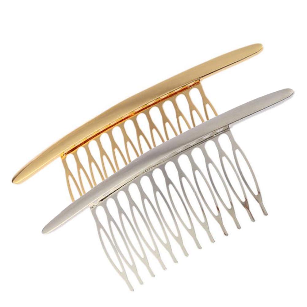 2PCS Alloy Curved Hair Comb (Silver+Gold) Headwear Hair Side Comb French Twist Comb Hair Clip Jewelry Sparkle Styling Tools Hair