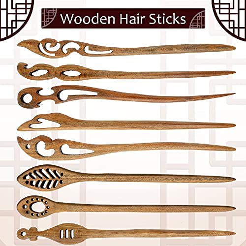 8 Pieces Wooden Hair Sticks Japanese Hair Chopstick For Women Bun Maker, Chinese Chopstick Hair Pins For Women Long Hair Handmad
