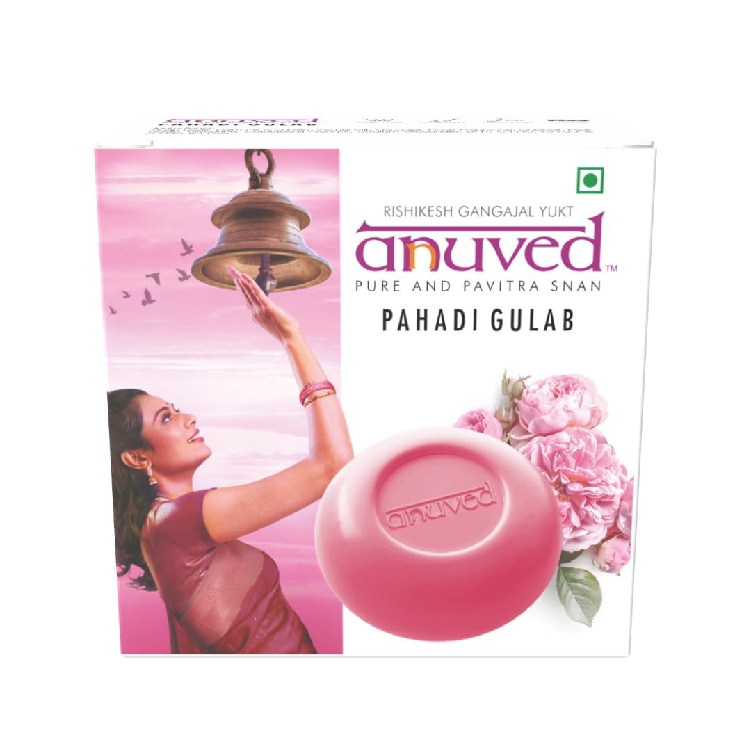 Anuved Herbal Pahadi Gulab Soap 125 Grams Each Enriched With Pure Rose Water Rishikesh Gangajal For Cooling, Toning & Hydrating 