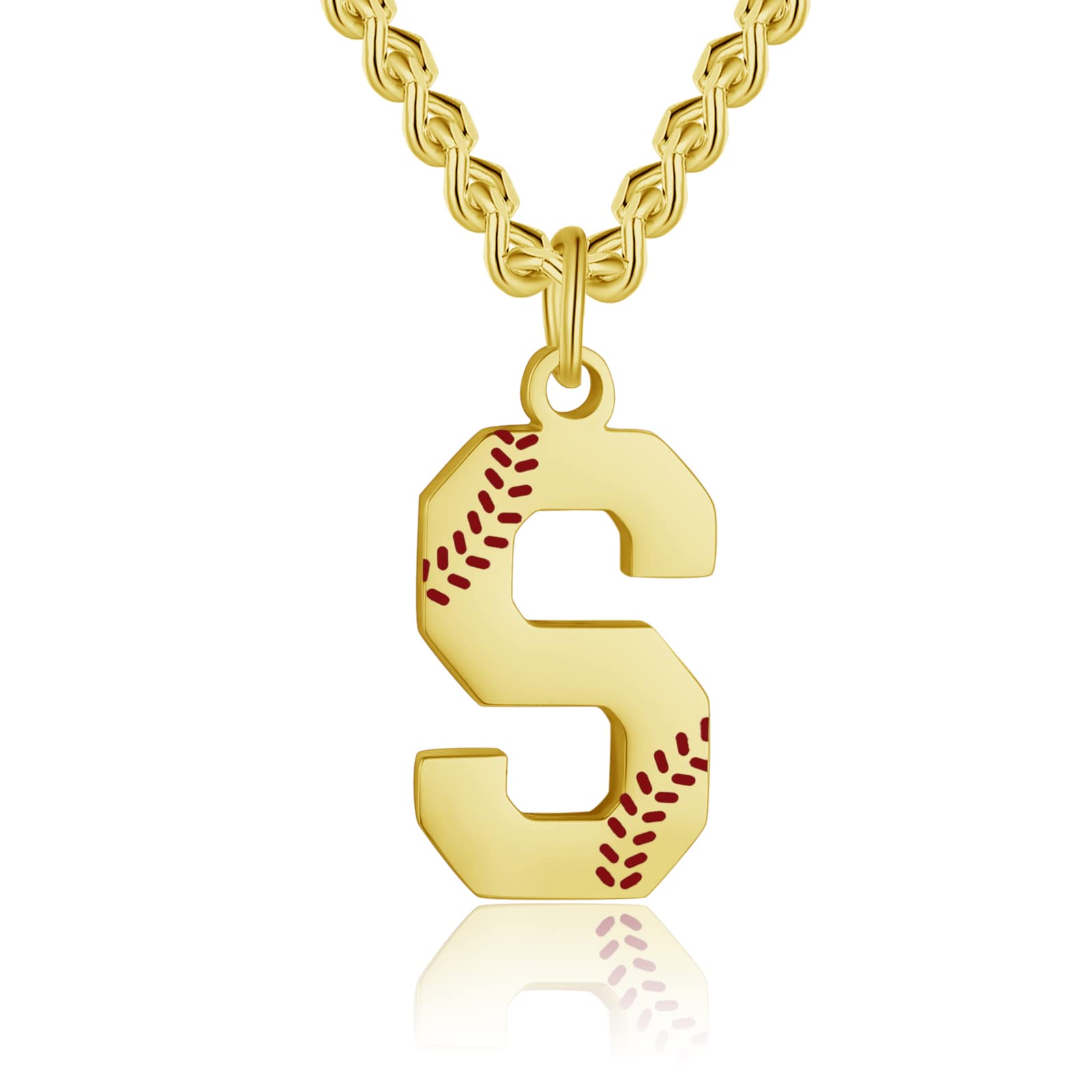 AIAINAGI Baseball Initial A-Z Letter Necklace for Men - Baseball Charm Pendant, Stainless Steel Gold Chain, 22inch Personalized 