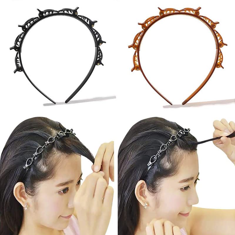 Shidara Headbands For Women Thin Plastic Headband With Clips, Fashion Braided Headbands Double Layer Twist Plait Hair Tools | Mu