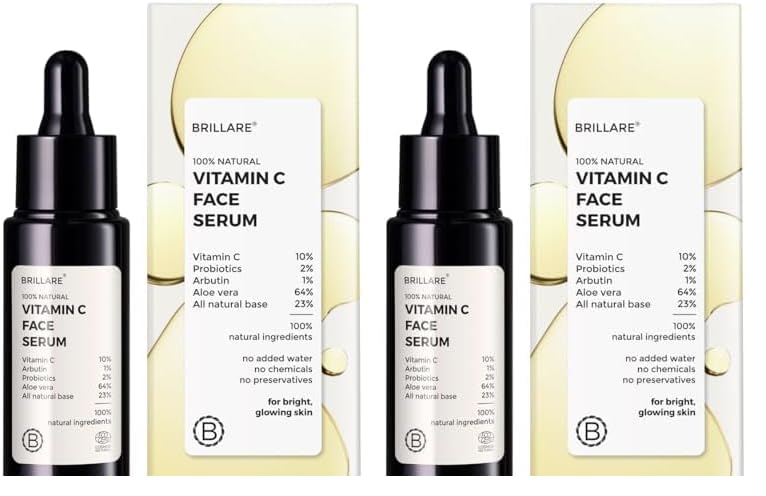 Brillare 10% Vitamin C Serum, Bright & Glowing Skin With Probiotics & Aloe Vera, Reduces Dull Skin Tone & Dark Spots, 100% Natur