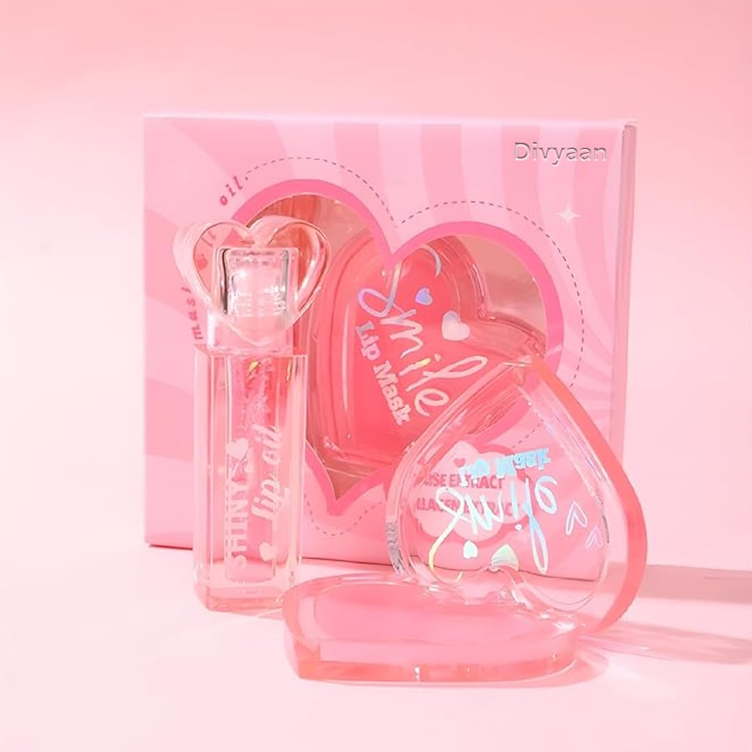 Korean Cherry Lip Gloss & Lip Mask Combo Set For Women & Girls (Pack Of 2) | Moisturizing Hydrating Lip Oil | NonSticky LongLa